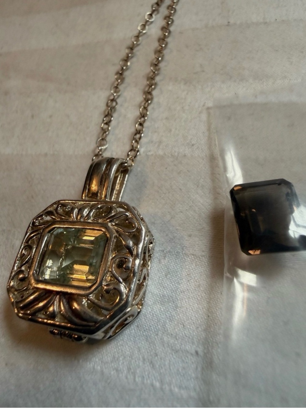 Interchangeable Sterling Silver Pendant Necklace with Light Green & Brown Stone